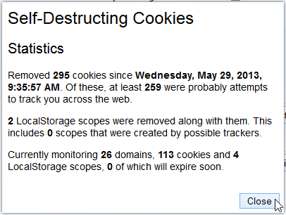 Cookie self destruct statistics6 حذف خودکار کوکی های سایت به هنگام بستن تب یا مرورگر در فایرفاکس