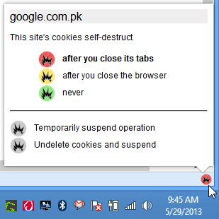 Self Destructing Cookies quick access panel37 حذف خودکار کوکی های سایت به هنگام بستن تب یا مرورگر در فایرفاکس