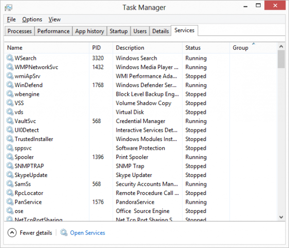Task Manager Services e1367952379494 چگونه با استفاده از Windows 8 Task Manager سرویس ها را کنترل کنیم؟