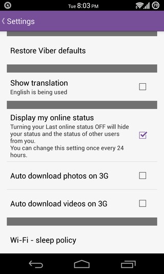 Viber for Android Settings