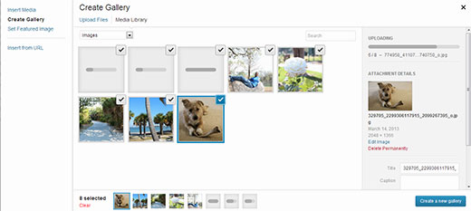 Uploading images to create a gallery in WordPress